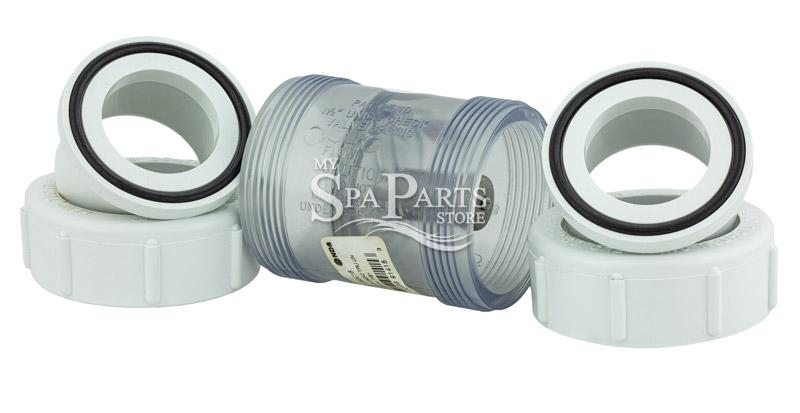1 1/2 INCH PVC, 1/2 LB SPRING CHECK VALVE WITH UNIONS, CLEAR | My Spa