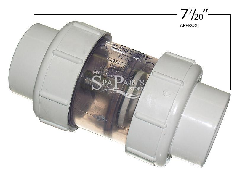 2 INCH PVC, 1/2 LB SPRING CHECK VALVE WITH UNIONS, CLEAR | My Spa Parts