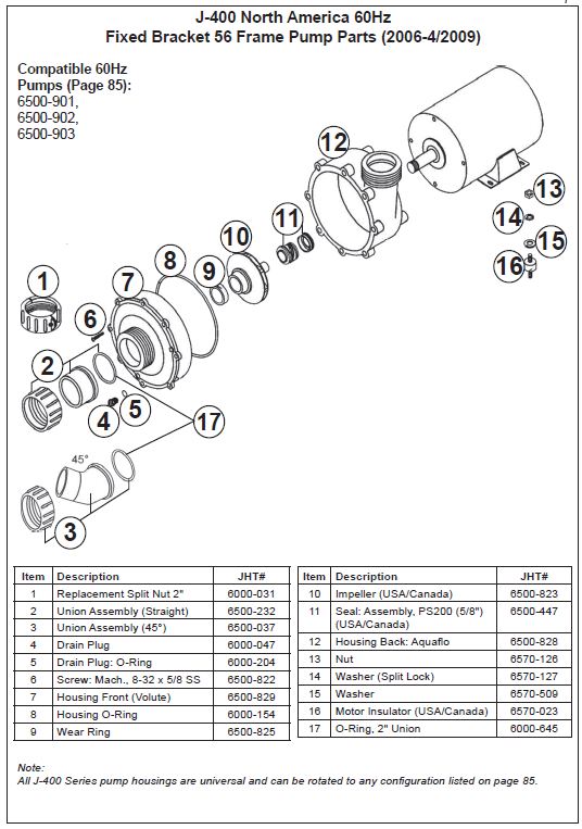 Jacuzzi Spa 56 Frame Xp2 Pump Volute J 2009